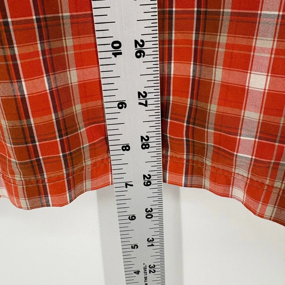 The North Face Mens Large Orange Plaid Short Sleeve Hiking Button Down Shirt